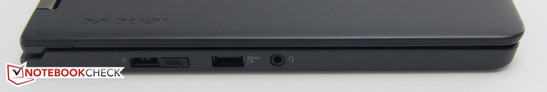 Izquierda: toma de corriente, conector de base acoplable, USB 3.0, clavija combinada de audio