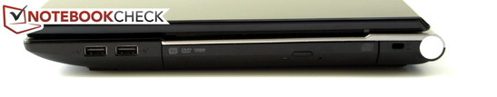 Derecha: 2x USB 2.0, unidad óptica, Ranura de Bloqueo Kensington