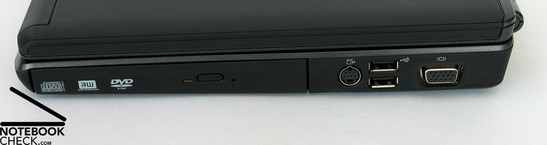 Derecha: Unidad DVD, salida S-Video, 2x USB 2.0, salida VGA