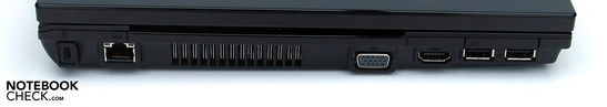 Izquierda: Kensington Lock, LAN, VGA, HDMI, 2xUSB, Express Card de 34mm