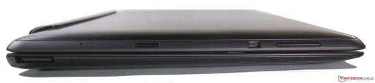 Izquierda: Toma de carga del teclado, micro SD, micro HDMI, control de volumen
