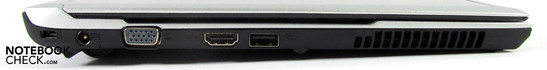 Izquierda: Bloqueo Kensington, Botón de encendido, VGA, HDMI, USB 2.0