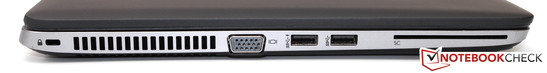 Izquierda: Bloqueo Kensington, VGA, 2x USB 3.0, lector de SmartCard