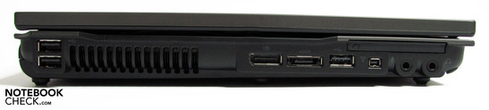 Lado izquierdo: 2 USBs, puerto de pantalla, eSATA, USB, FW, audio