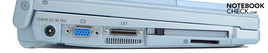 Lado Izquierdo: Conector de Poder, VGA, docking, puerto / ventilador, PC card slot, lector de tarjeta SDHC