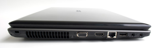 Izquierda: Kensington, VGA, HDMI, LAN, USB, audio