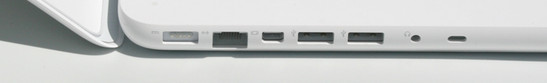 Enchufe MagSafe, Gigabit LAN, puerto mini-display, 2 x USB 2.0, salida análoga/ óptica o conexión para audífonos iPhone, compartimiento para seguro Kensington.