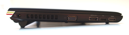 Lado Izquierdo: Conexión de poder, ventilador, VGA, combo eSATA/USB, USB 2.0, HDMI