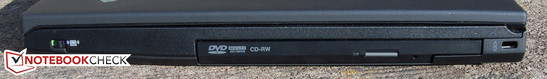 Derecha: interruptor WLAN, grabador DVD, Bloqueo Kensington