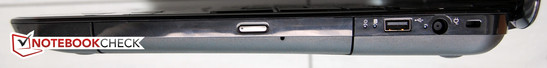 Derecha: Bloqueo Kensington, corriente, USB 2.0, unidad óptica