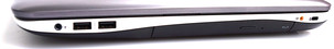 Derecha: Clavija combinada estéreo, 2x USB 3.0, unidad Blu-ray, puerto subwoofer, Bloqueo Kensington