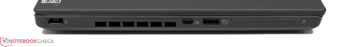 Izquierda: toma de corriente, ventilación, DisplayPort, USB 3.0 (cargado), SmartCard (opcional)