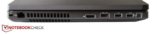Izquierda: Cierre Kensington, RJ-45 Gigabit LAN, display port, combo eSATA / USB 2.0, 2 USB 2.0, FireWire, ExpressCard de 54 mm