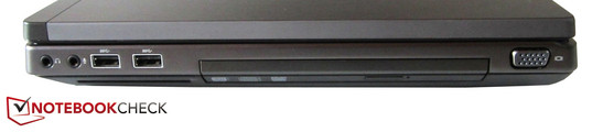 Derecha: Auricular, micrófono, 2 USB 3.0, smart card, unidad óptica, VGA