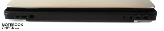 Lado Posterior: Mini Puerto de pantalla, HDMI, RJ45, seguro Kensington, entrada de poder, dos USB 3.0
