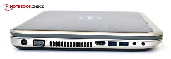 lateral izquierdo: corriente, VGA, HDMI, 2x USB 3.0, conector de micrófono y autiruclares