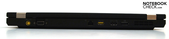 Lado posterior: Entrada DC, VGA, RJ45, USB abastecido; combinación e-SATA-USB, puerto de pantalla, ventilador