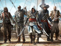 Ilustración de Assassin's Creed IV: Black Flag en la que aparece Edward Kenway con su tripulación de piratas en un barco (Fuente de la imagen: Ubisoft)
