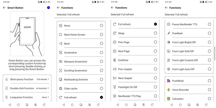 Opciones de botones inteligentes.