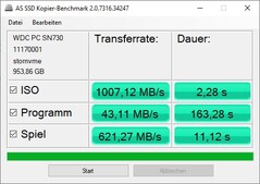 Resultados de la prueba de referencia de copia de AS SSD