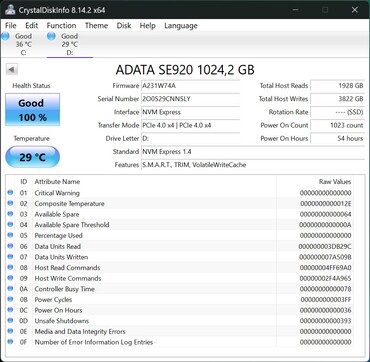 ADATA SE920 funciona con PCIe 4.0 x4