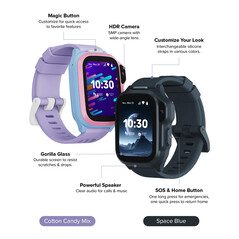 El reloj inteligente myFirst Fone S4 está disponible en los colores «Cotton Candy Mix» o «Space Blue».