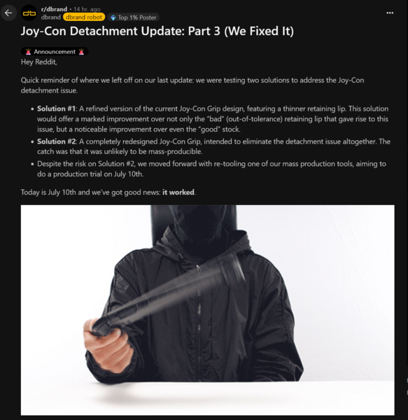 Actualización del rediseño de la funda Dbrand Killswitch Switch 2 (Fuente de la imagen: captura de pantalla, subreddit de Dbrand)