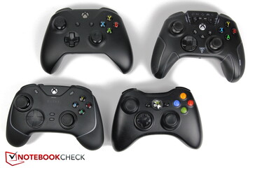 En el sentido de las agujas del reloj, desde la izquierda: Mando Microsoft Xbox One, Mando Turtle Beach Recon, Razer Wolverine V2 Chroma, Mando Microsoft Xbox 360