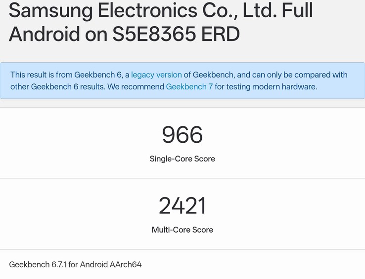 El resultado de Geekbench para el Exynos 1610 en un ERD