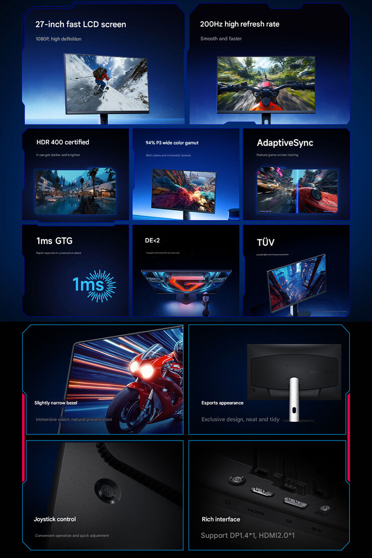 Principales características del nuevo monitor para juegos Redmi G27 (Fuente de la imagen: Xiaomi - machine translated)