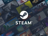 El logotipo de Steam, frente a un surtido de miniaturas de juegos.