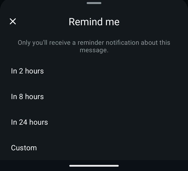 La función Recuérdame de WhatsApp permite a los usuarios elegir una hora preestablecida o crear una fecha y hora personalizadas. (Fuente de la imagen: Notebookcheck)