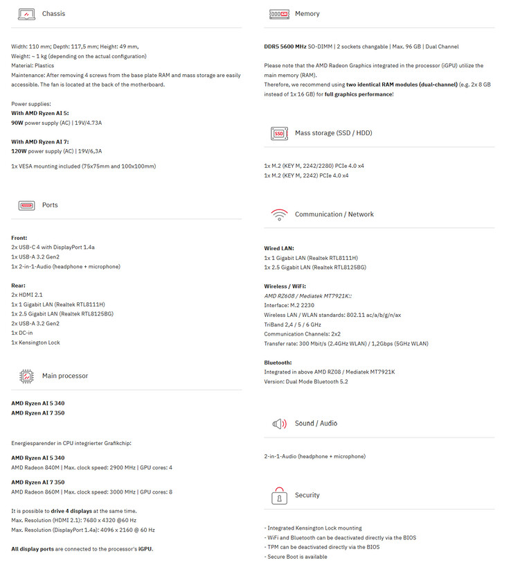 Especificaciones completas de la Tuxedo Nano Pro Gen 14 (Fuente de la imagen: Tuxedo)