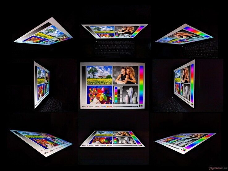 Amplios ángulos de visión OLED. Los ángulos extremos producen un efecto arco iris, mientras que los paneles IPS no