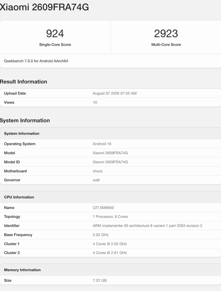 El Redmi Note 17 Pro Max aparece en Geekbench 7.