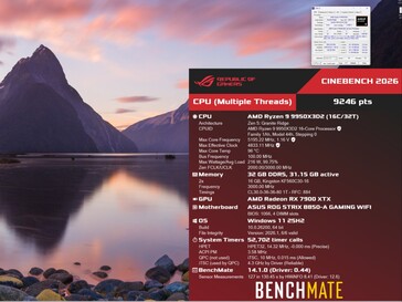 Resultado del benchmark multi-core Cinebench 2026 para la CPU Ryzen 9 9950X3D2.