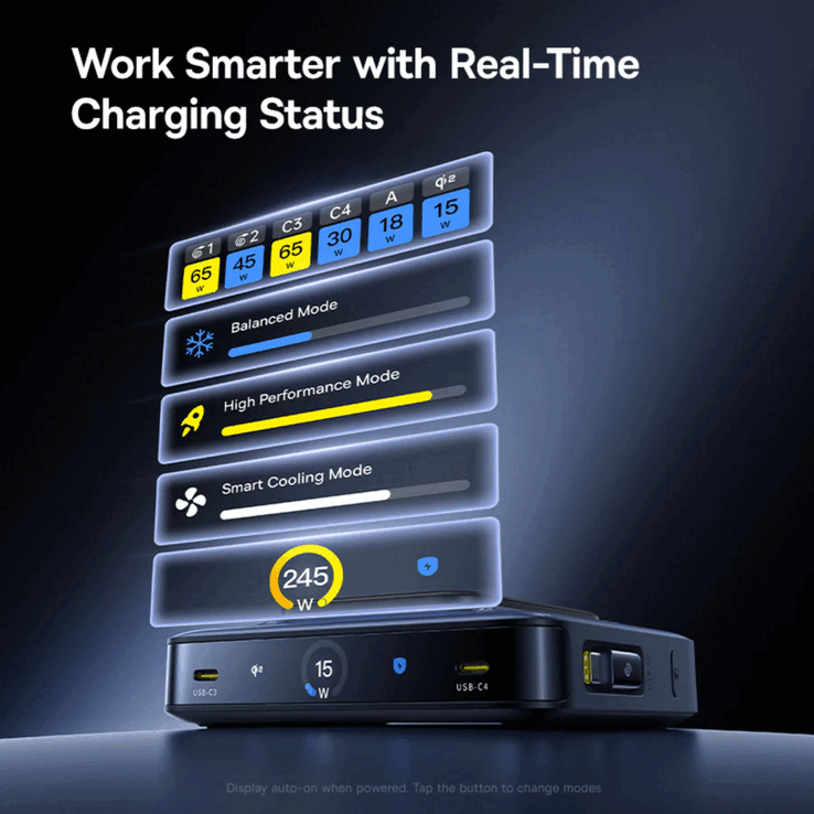 La estación de carga de sobremesa Baseus Nomos NH21 6 en 1 GaN cuenta con una pantalla LCD de 3 pulgadas (Fuente de la imagen: Baseus)
