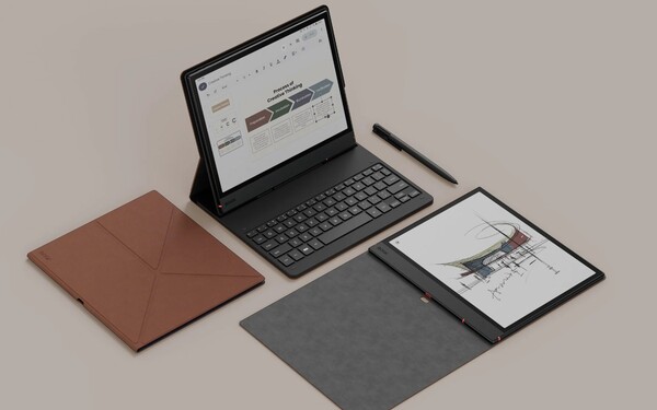 El Boox Note Air5 C viene con una funda y un lápiz óptico de regalo, pero la cubierta del teclado hay que comprarla por separado o en un paquete. (Fuente de la imagen: Boox)