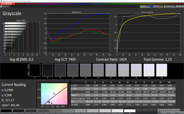 CalMAN: Escala de grises - Espacio de color de destino DCI P3, pantalla posterior