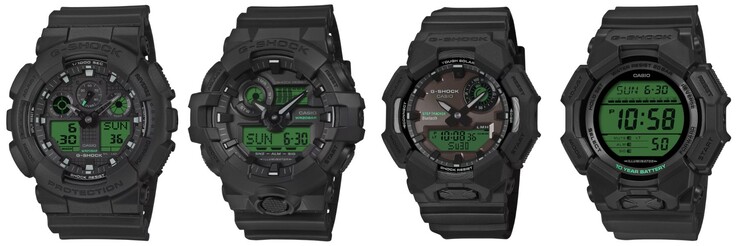 De izquierda a derecha: los relojes Casio G-Shock GA100BEG-1A, GA700BEG-1A, GAB010BEG-1A y GD010BEG-1