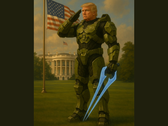 Donald Trump con la armadura Mjolnir del Jefe Maestro (fuente de la imagen: La Casa Blanca en X)