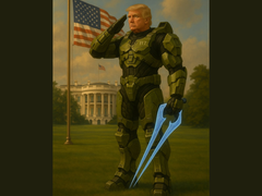Donald Trump con la armadura Mjolnir del Jefe Maestro (fuente de la imagen: La Casa Blanca en X)
