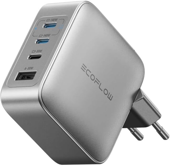 La versión para la UE del cargador EcoFlow Rapid Pro (140W, 4 puertos, GaN). (Fuente de la imagen: EcoFlow)