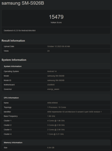 Benchmark Exynos 2400 Vuklan (imagen vía Geekbench)