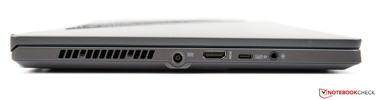 Derecha: Fuente de alimentación, HDMI 2.0b, USB-C 3.2 Gen. 2 (con DP, PD y G-Sync), conector de audio combinado de 3,5 mm