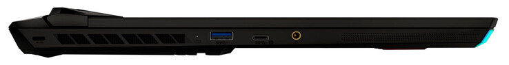 Izquierda: puerto de bloqueo de cables, USB 3.2 Gen 2 (USB-A), USB 3.2 Gen 2 (USB-C; DisplayPort), puerto de audio combinado