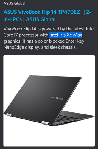 Sólo la página de la meta descripción menciona el nombre del Xe dGPU. (Fuente de la imagen: Asus)