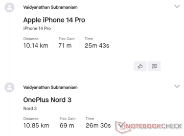 Comparación GNSS: Apple iPhone 14 Pro vs. OnePlus Nord 3