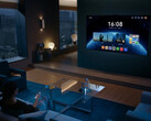 El Mate TV Pro ejecutando HarmonyOS y siendo controlado por el mando a distancia convencional de Huawei. (Fuente de la imagen: Huawei)
