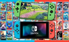 El concepto de Nintendo Switch 2 (Pro) de ZONEofTECH por encima de la consola Switch original. (Fuente de la imagen: Nintendo/ZONEofTECH/Destructoid - editado)
